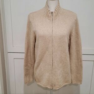 LL Bean Cream Soft Lambswool Angora Zip-Up Sweater | Size XL